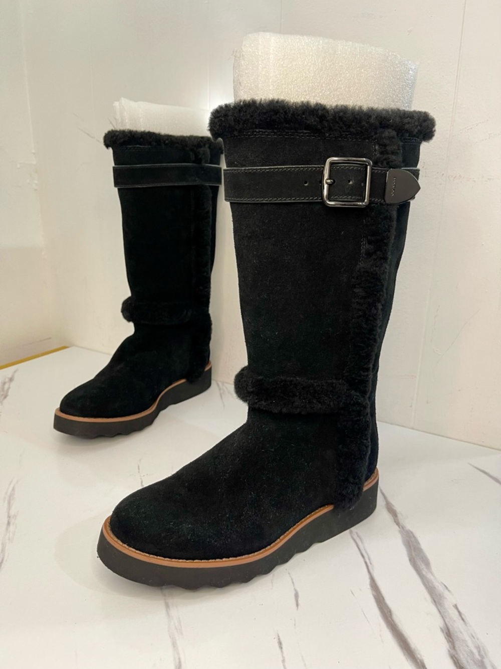 Coach Women's 6 BELMONT Suede Leather Cold Weather Winter Black tall Boots Shoes